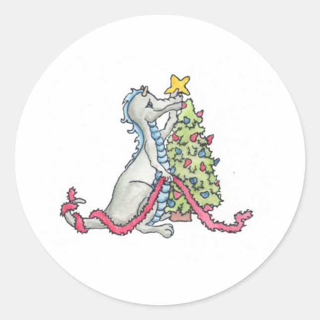 Christmas Dragon Classic Round Sticker (Front)