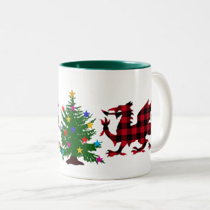 Christmas Dragon Red & Black Buffalo Plaid, Wales Two-Tone Coffee Mug