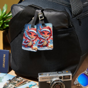 Christmas dragon, too cute to arrest,  luggage tag
