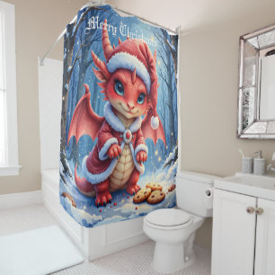 Christmas dragon, too cute to arrest,  shower curtain