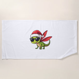 Christmas Dragonfly Santa Hat Funny Xmas Kids Beach Towel