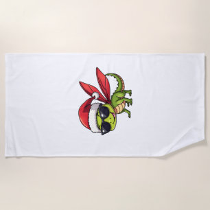 Christmas Dragonfly Santa Hat Funny Xmas Kids Beach Towel