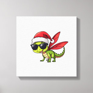 Christmas Dragonfly Santa Hat Funny Xmas Kids Canvas Print