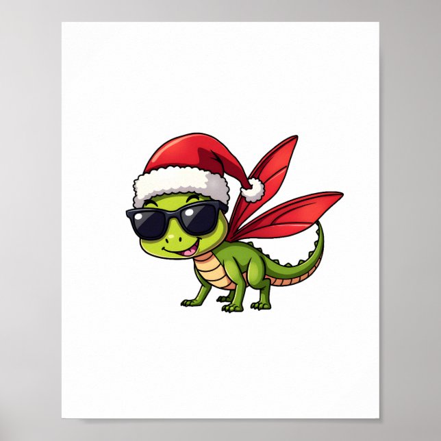 Christmas Dragonfly Santa Hat Funny Xmas Kids Poster (Front)
