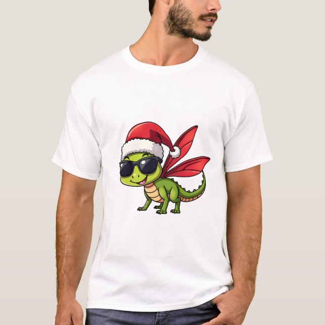 Christmas Dragonfly Santa Hat Funny Xmas Kids T-Shirt (Front)