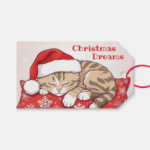 Christmas Dreams - Sleeping Kitten in Santa Hat Gift Tags