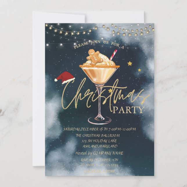 Christmas Drink Gingerbread Cookie Blue Christmas Invitation (Front)