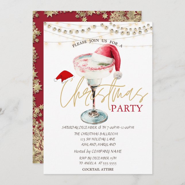 Christmas Drink Santa Hat Stars Christmas  Invitation (Front/Back)