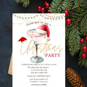 Christmas Drink Santa Hat Stars Christmas Invitation
