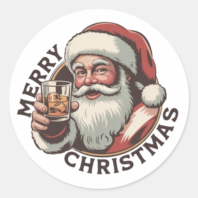 Christmas Drinking Bourbon Party Whiskey Lover  Classic Round Sticker (Front)