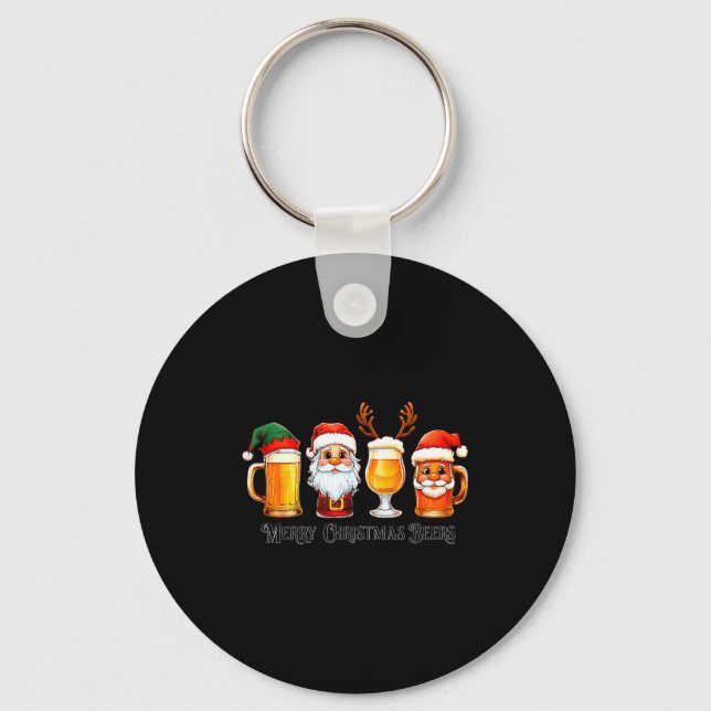 Christmas Drinking Merry Christmas Santa Beer  Key Ring (Front)