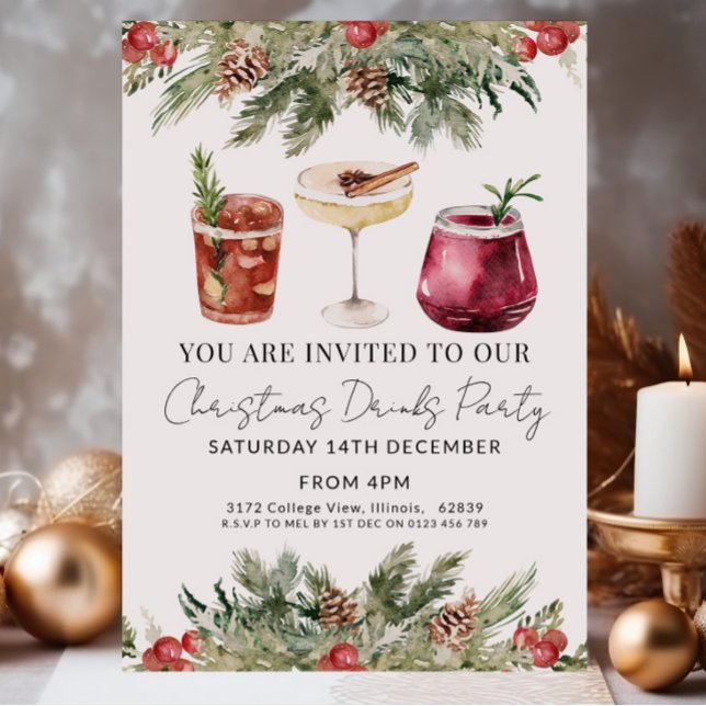 Christmas Drinks Cocktails Party Invitation (Creator Uploaded)