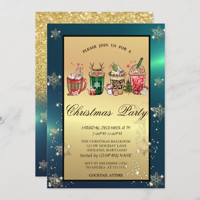  Christmas Drinks Snowflakes Company Party  Invitation (Front/Back)