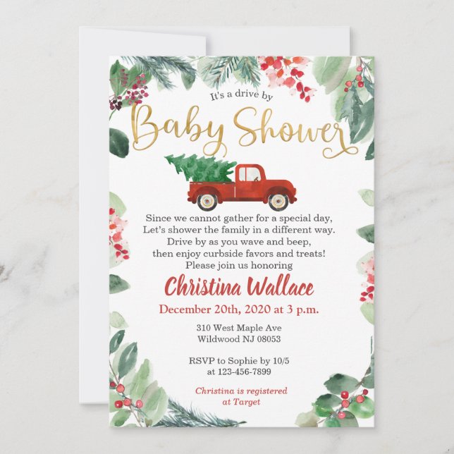 Christmas Drive By Baby Shower Invitations (Front)