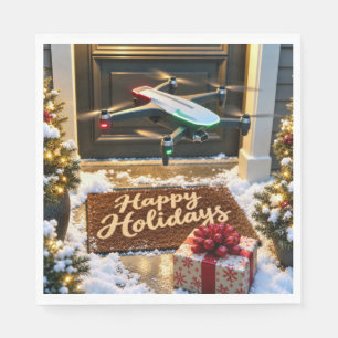 Christmas Drone Delivery to Front Door Napkin