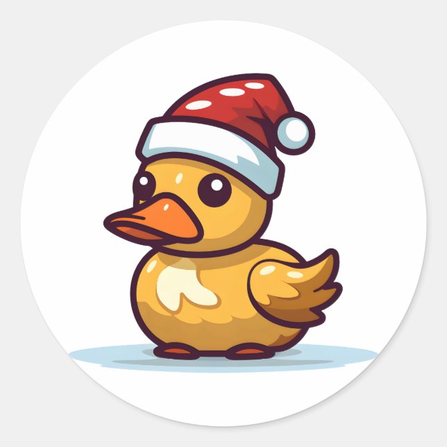 Christmas Duck in Santa hat Classic Round Sticker (Front)