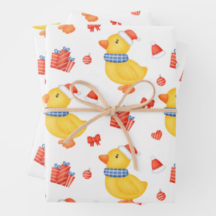 Christmas Duck, Ornaments and Presents Wrapping Paper Sheet