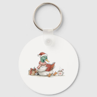 Christmas Duck Reading Book for Cozy Holiday Reade Key Ring