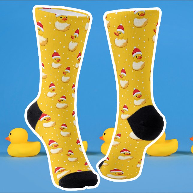Christmas Duck Santa Cute Yellow and Red Polka Dot Socks (Creator Uploaded)