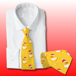 Christmas Duck Santa Fun Yellow and Red Polka Dot Tie