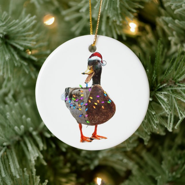 Christmas Duck with hat and lights Ceramic Tree Decoration (Tree)