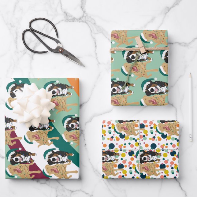 Christmas Dudley Labrador and Bernese Mountain Dog Wrapping Paper Sheet (Front)