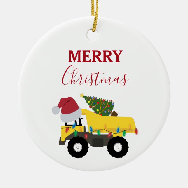 Christmas Dump Truck Construction Trucks Ceramic Tree Decoration (Front)