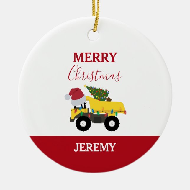 Christmas Dump Truck Construction Trucks Custom  Ceramic Tree Decoration (Front)