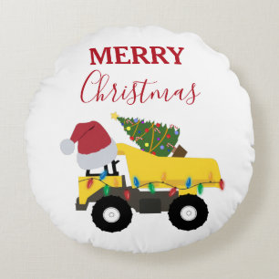 Christmas Dump Truck Construction Trucks Round Cushion