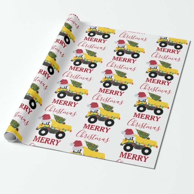 Christmas Dump Truck Construction Trucks  Wrapping Paper (Unrolled)