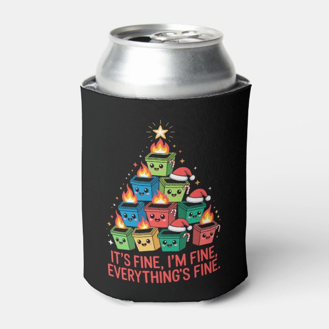 Christmas Dumpster Fire Tree It's Fine I'm Fine Can Cooler (Can Front)