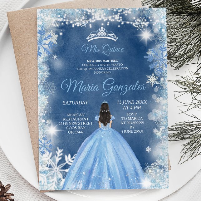 Christmas Dusty Blue Princess Quinceanera Invite (Creator Uploaded)