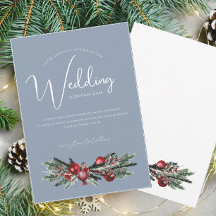 Christmas Dusty Blue Winter Festive Wedding Invitation