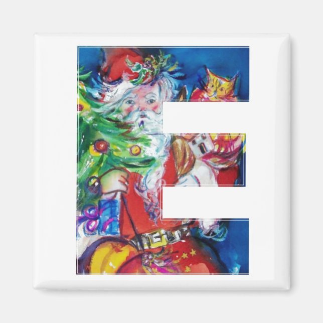 CHRISTMAS E LETTER / SANTA WITH CHRISTMAS TREE MAGNET (Front)