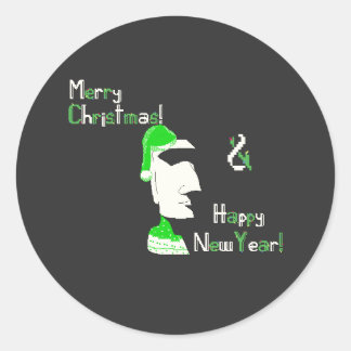 Christmas Easter Island statue pixel art Classic Round Sticker