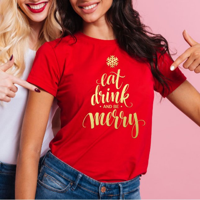 Christmas Eat Drink & be Merry Red Women's T-Shirt (Creator Uploaded)