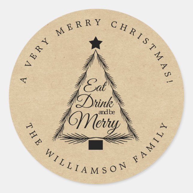 Christmas Eat Drink Merry Name Kraft Envelope Seal (Front)