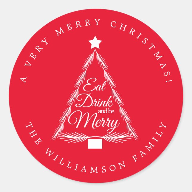 Christmas Eat Drink Merry Name Red Envelope Seal (Front)