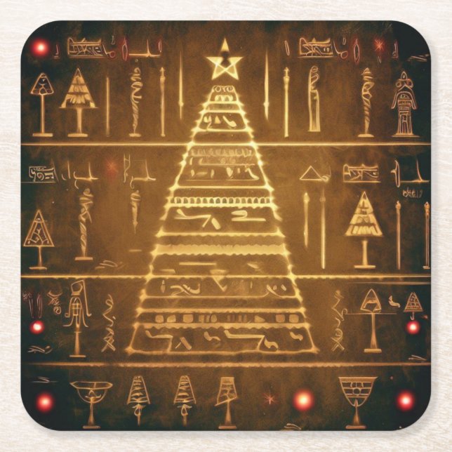 Christmas Egyptian Hieroglyphs 3 Square Paper Coaster (Front)