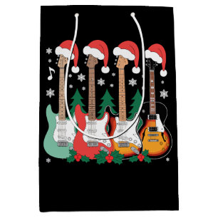 Christmas Electric Guitars Santa Hat Holly Xmas Medium Gift Bag