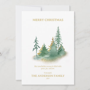 Christmas Elegance: Green and Gold Pine Tree Holiday Card
