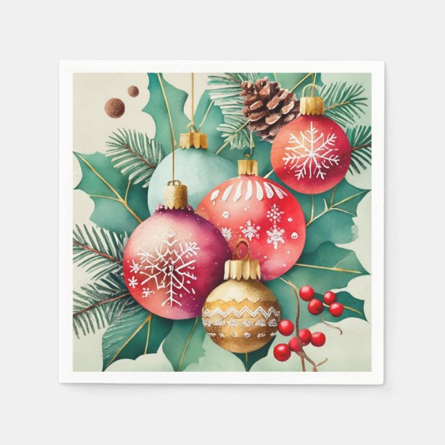 Christmas Elegance in Watercolor Napkin (Front)