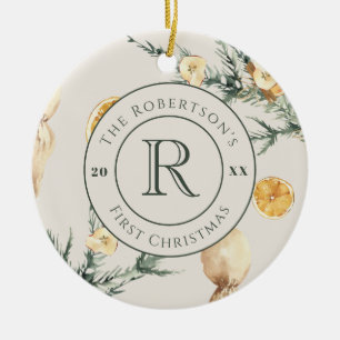 Christmas Elegance: Monogrammed Newlywed Ceramic Tree Decoration