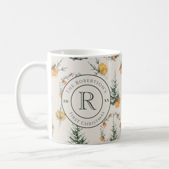 Christmas Elegance: Monogrammed Newlywed Coffee Mug (Left)