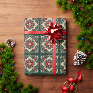 Christmas Elegance: Timeless Holly Wreath Pattern  Wrapping Paper