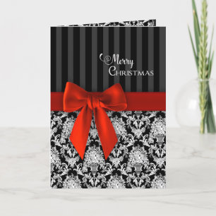 Christmas, Elegant Black/White Patterns/Red Ribbon Card