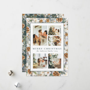 Christmas Elegant Dark Green Watercolor Botanical Holiday Card