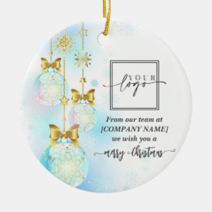 Christmas Elegant Gold Custom QR Code Company Logo Ceramic Tree Decoration