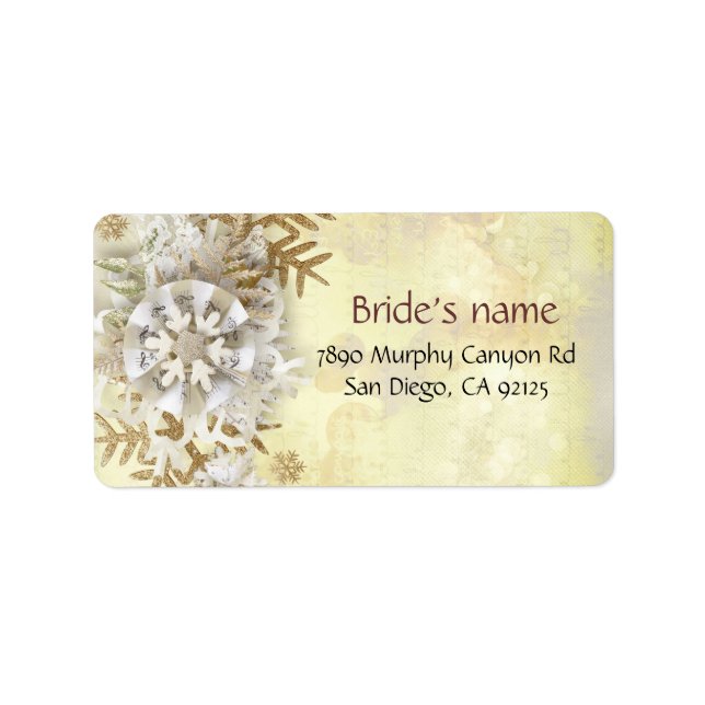 Christmas Elegant Gold Snowflakes Address Label (Front)