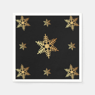 Christmas Elegant Gold Snowflakes On Black Napkin